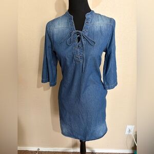 Size M- Denim Lace-Up Midi Dress
